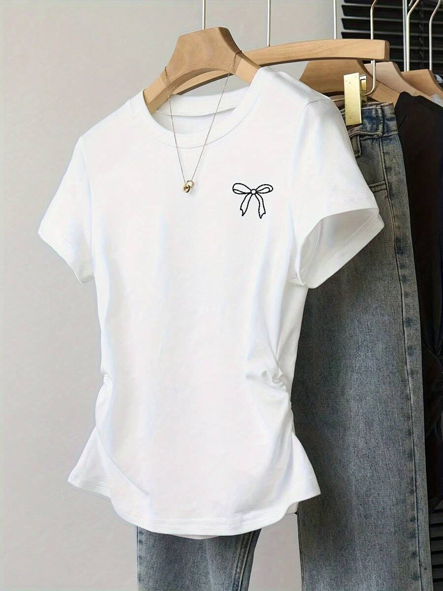 Camiseta Sexy Negra con Estampado de Lazo - Blanco - Ver 1