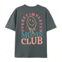 Women's Summer T-Shirts With A 'Mom Club' Graphic Print, Crew Neck, Short Sleeves, Simple Casual Style For Everyday Wear, In Black, Plus Sizes. Graphic Print T-Shirts For Mom's Birthday, Fun Prints For Mom, Women's Summer Clothes, Summer T-Shirts With Face And Letter Prints. - 深灰色 - 查看 8