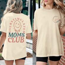 Camisetas de verano para mujer con estampado gráfico 'Mom Club', cuello redondo, manga corta, estilo casual sencillo para uso diario, en color negro, tallas grandes. Camisetas con estampado gráfico para el cumpleaños de mamá, estampados divertidos para mamá, ropa de verano para mujer, camisetas de verano con estampados de rostro y letras. - Caqui - Ver 9