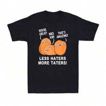 Menos odiosos, más patatas: Camiseta de algodón para hombre con gráfico divertido de calumbres sobre patatas. - Negro - Ver 1