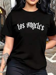 Women's Los Angeles Graphic T-Shirt Casual Short Sleeve Round Neck Polyester Tee Streetwear Top with Slight Stretch - Blanco - Ver 1