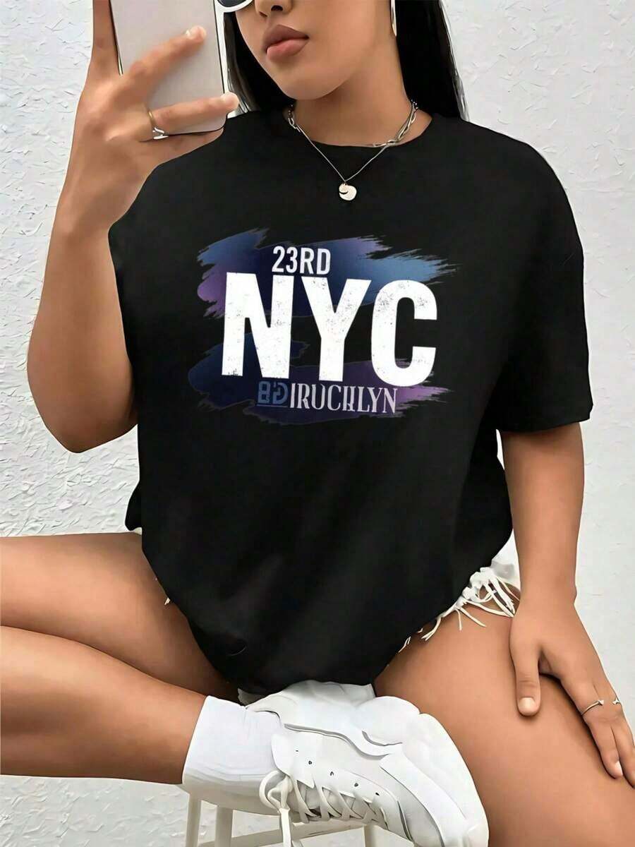Playeras Holgadas Transpirables para Mujer, 23rd Nyc Brooklyn% - Negro - Ver 1