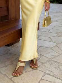 Women's Elastic Strappy String Thong Ankle Strap Summer Gladiator Sandals - Gold - View 2