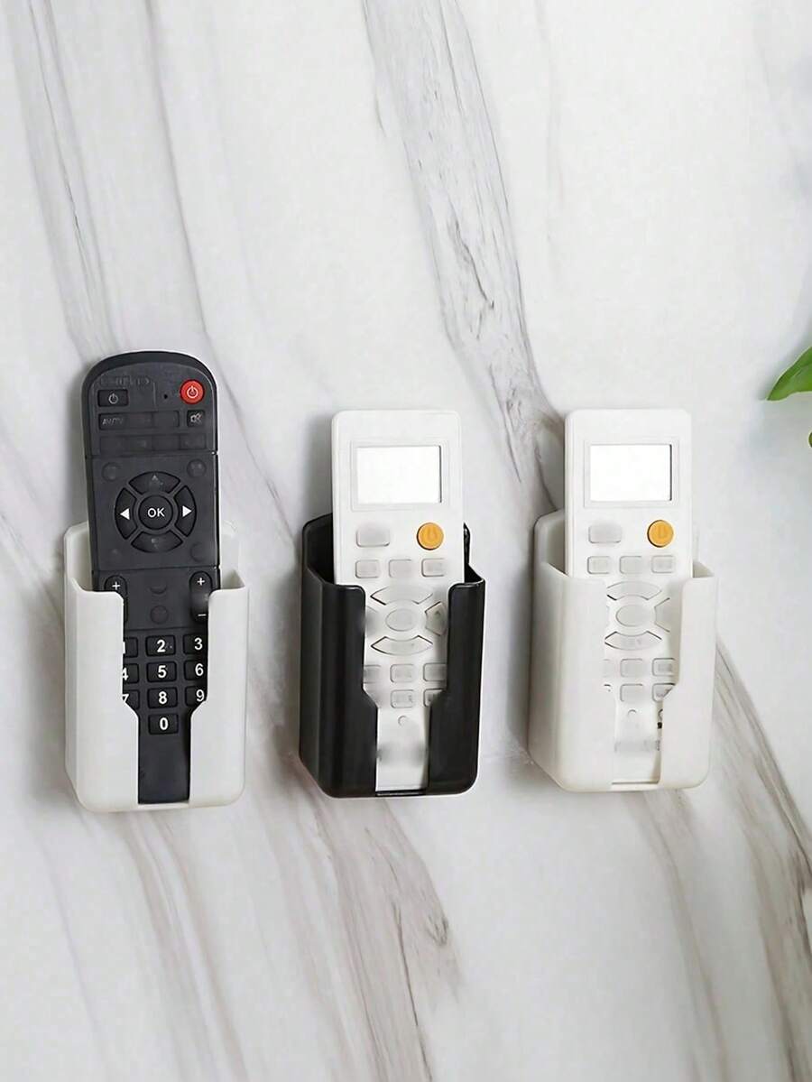 2pcs Wall-Mounted Remote Control Holder, Phone Stand & Storage Box, Self-Adhesive Bedroom Organizer, Plastic Charging Station & Remote Control Storage Rack, Wall-Mounted Air Conditioner Remote Control Holder - Multicolor - View 1