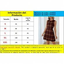 Vestido femenino sin mangas cuello redondo a cuadros rojo elegante - Rojo - Ver 8