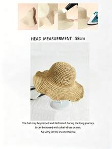 1 chiếc mũ tai bèo đan móc rỗng cho nữ, thoáng khí, chống tia UV, có thể gấp gọn, thích hợp cho mùa hè, đi biển và du lịch. - Nhiều màu - Xem 7