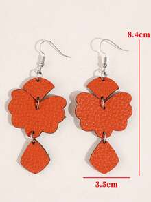 1 Pair Bohemian Style Orange Floral Earrings, Vintage Lychee Texture Flower Shaped Beach Vacation Style Earrings - Orange - View 3
