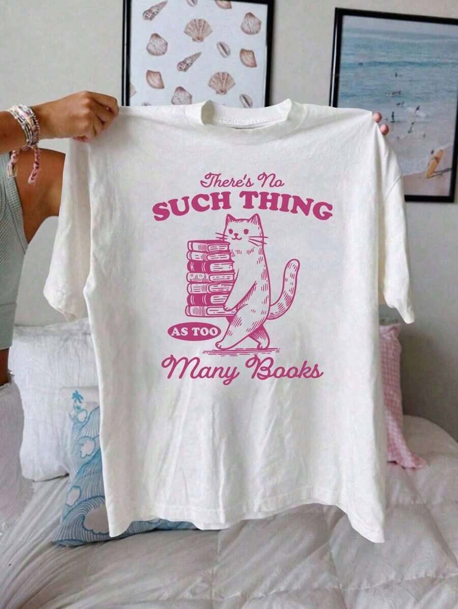 ModernoYou Camiseta con Estampado Gráfico "Never Can Have Too Many Books", Manga Corta, Cuello Redondo, Top Casual para Verano y Primavera, Ropa Casual para Mujer - Blanco - Ver 1