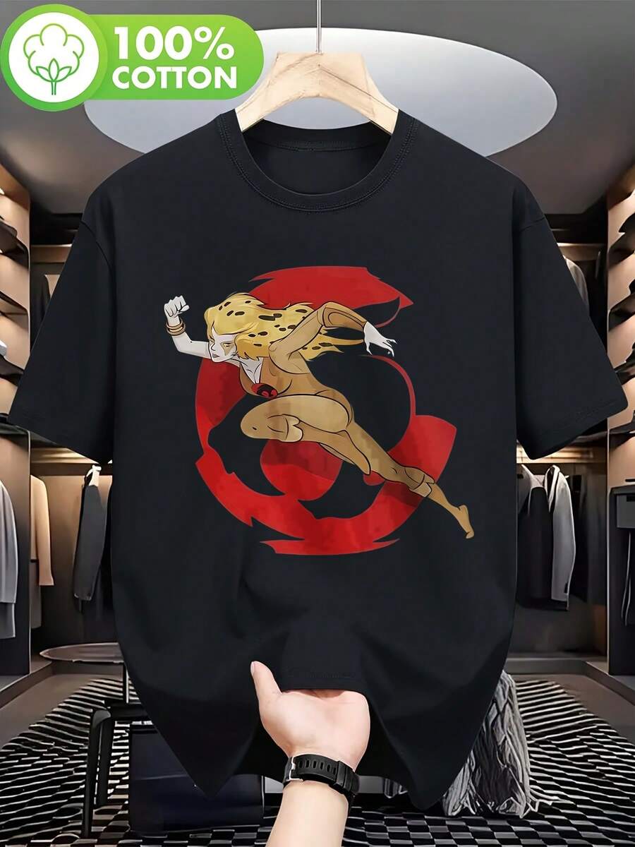 Camiseta retro anime de los 80 para hombre y mujer - Estampado icónico de Chitara y logo Icon en algodón suave y transpirable (Tallas 2XL-6XL) Camiseta coleccionable nostálgica del programa de TV de los 80 para fans, ropa casual y exteriores - Negro - Ver 1