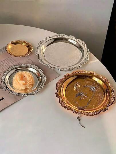 Bộ 4 món giá đựng bánh bằng kim loại, khay đựng tráng miệng trà chiều, đế lót ly phòng khách, đĩa ăn nhẹ, đĩa đựng trái cây, khay đựng trang sức, đồ trang trí, đồ dùng nhà bếp, quà Giáng sinh