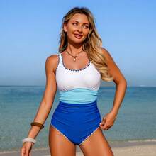 Two-Tone One-Piece Swimsuit 202 New Model Floral Women's Swimsuit - X260301 Blue - View 2