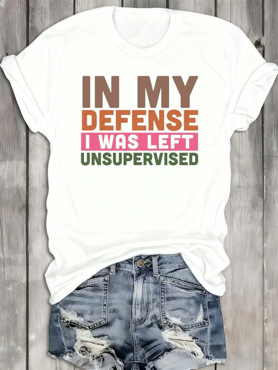 Camiseta Divertida para Mujer con la Frase "Solo estoy discutiendo porque nadie se ocupa de mí" - Camiseta de manga corta, cuello redondo, 100% algodón de peso pesado, color blanco, con estampado de texto multicolor, ropa con humor para fiestas y uso casual, adecuada para mujeres, lavable a máquina. Camiseta cómoda y versátil de manga corta. - Blanco - Ver 1