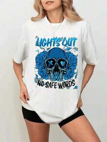 1 Pieza de Ropa para Mujer: Camiseta Lights Out Book, Camiseta No Words, Merch de Navessa Allen, Camiseta Into Darkness, Merch de Libros de Romance Oscuro, Camiseta Estampada de Manga Corta Unisex para Verano, Color Sólido 220G2026 - Blanco - Ver 1