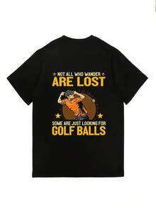 Women's 180g Short-Sleeved T-Shirt. Not All Who Wander Are Lost. Ball Print T-Shirt. Casual Summer Top For Everyday Wear. Perfect Gift For Couples, Family Gatherings, And Company Team-Building Activities. - Unisex Loose-Fitting Cotton Short-Sleeved Crew Neck T-Shirt, Urban Vintage Style. - 黑色 - 查看 2
