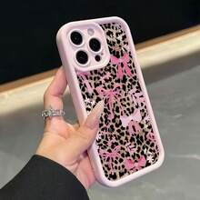 獵豹豹紋 1件 霧面粉色豹紋蝴蝶結設計商務手機殼 適用於 iPhone 16 Pro Max, 17/16/15/14 Plus/13/12/11 系列 - 彩色 - 查看 4