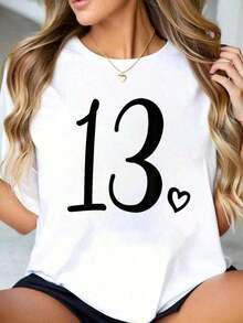 Comfortable100% cotton Camiseta  para el 13º Cumpleaños de Adolescentes, Linda para Chicas de 13 Años, Ropa para MujeresFashion All-match Women's Short Sleeve T-shirt, Basic Style for Inner & Outer Wear - Blanco - Ver 1