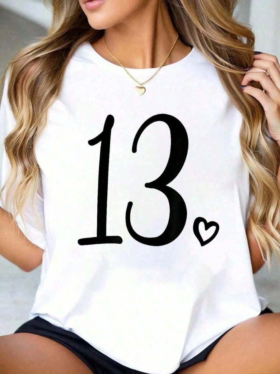 Comfortable100% cotton Camiseta para el 13º Cumpleaños de Adolescentes, Linda para Chicas de 13 Años, Ropa para MujeresFashion All-match Women's Short Sleeve T-shirt, Basic Style for Inner & Outer Wear - Blanco - Ver 1