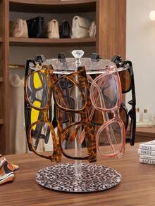 1pc Leopard Print Acrylic Fashion Glasses Display Stand, High-Quality 360° Rotatable Round Holder, Transparent Desktop Eyeglasses Storage Rack - Leopard - View 11
