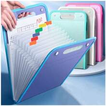 13-Layer A4 Size Accordion File Folder, Multi-Pocket Expandable Waterproof Wear-Resistant Polypropylene Document Organizer, Lightweight Portable Snap Closure Classification File Bag - Multicolor - View 1