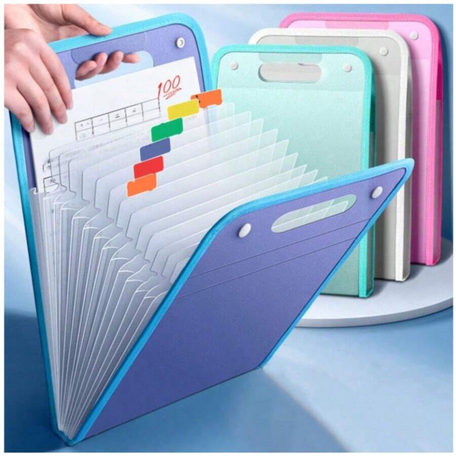 13-Layer A4 Size Accordion File Folder, Multi-Pocket Expandable Waterproof Wear-Resistant Polypropylene Document Organizer, Lightweight Portable Snap Closure Classification File Bag - Multicolor - View 1