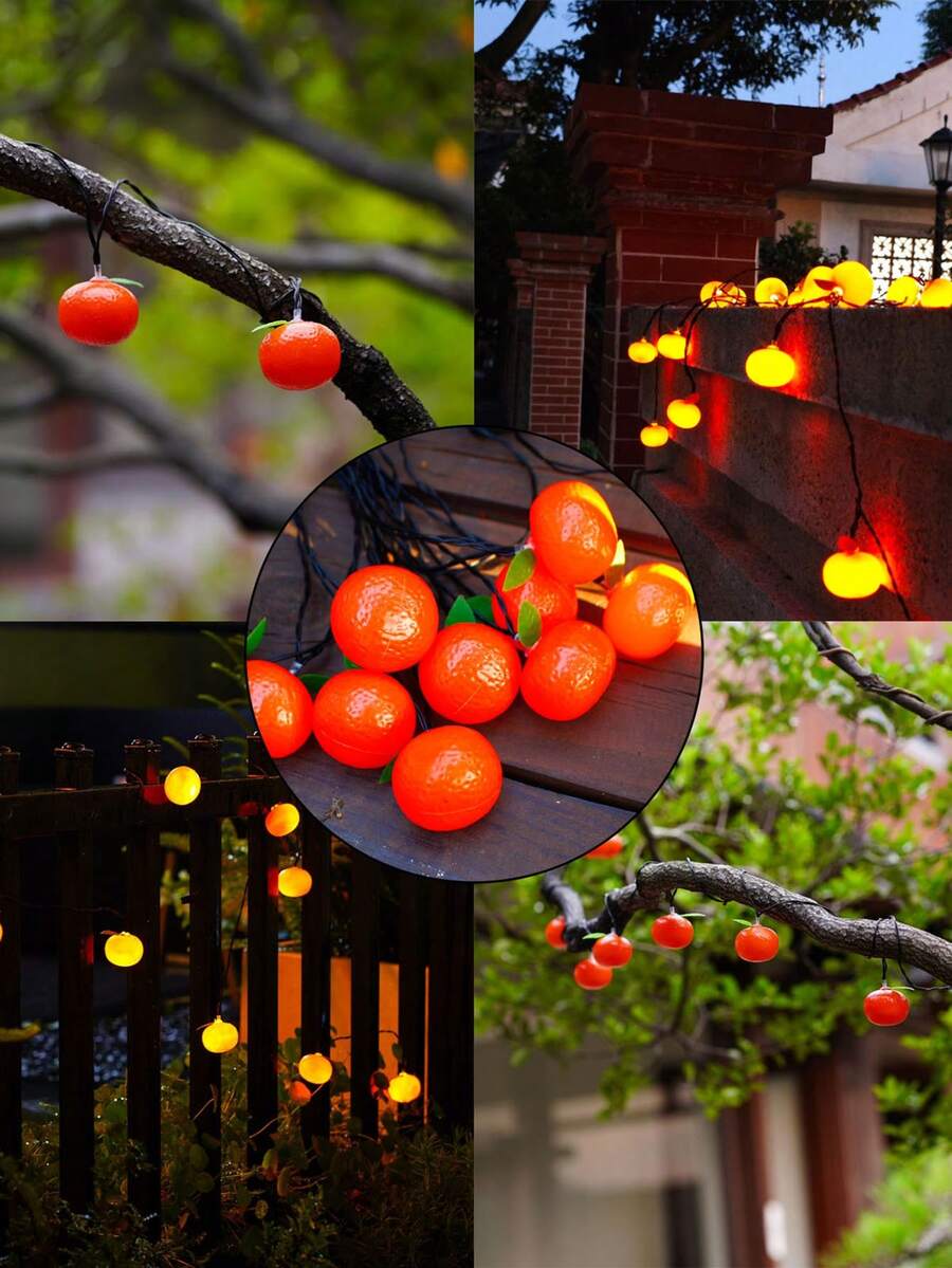 1pc Solar Powered Orange String Lights, Outdoor Camping Tent Decor Lighting, Garden Patio Fairy Lights - 多色 - 查看 1