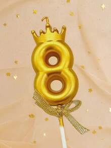 3D皇冠蝴蝶結0-9數字蠟燭，生日蛋糕蠟燭，生日派對裝飾插蠟燭 - 金色 - 查看 14