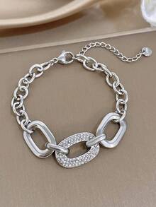 1Pc 18K Gold Plated Luxury Elegant Stainless Steel Link Clasp Bracelet For Women – Graduated Cuban Chain With Center Cubic Zirconia Clasp, Summer Bohemia Beach Jewelry, Vacation Season, Gifts For Mom, For Daily Party Dates Gala Wedding Valentine Anniversary Music Festival Christmas, Dates, Easter Day - Multicolor - View 4