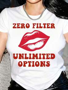 Camiseta Sy para Mujer, Camiseta Divertida, Camiseta Sy, Camiseta Sy Graciosa, Camiseta de Labios, Camiseta de Labios Rojos, Camiseta con Calumbres, Camiseta de Sarcasmo, Camiseta Burlona - Blanco - Ver 1