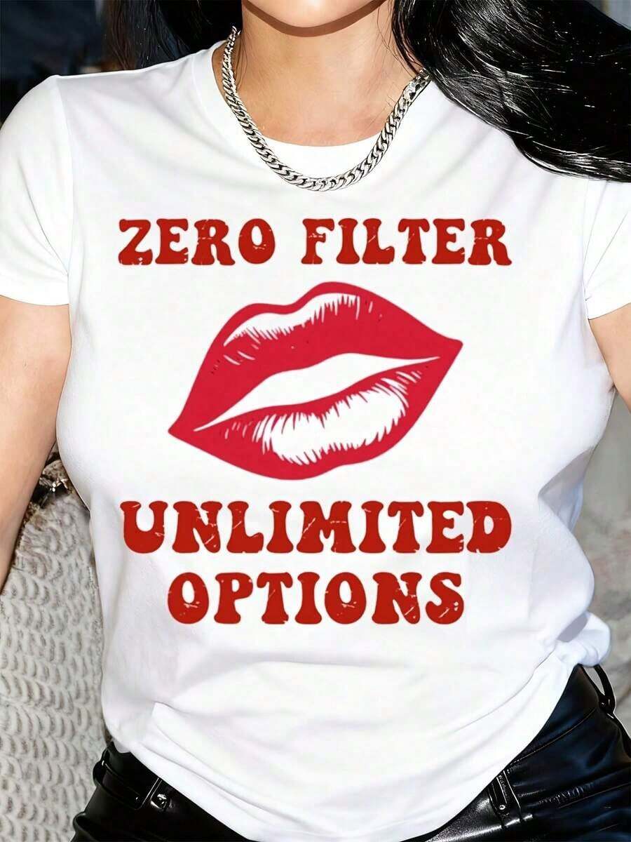 Camiseta Sy para Mujer, Camiseta Divertida, Camiseta Sy, Camiseta Sy Graciosa, Camiseta de Labios, Camiseta de Labios Rojos, Camiseta con Calumbres, Camiseta de Sarcasmo, Camiseta Burlona - Blanco - Ver 1