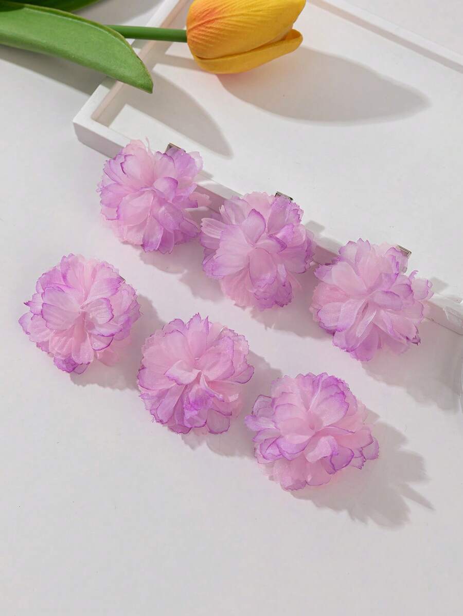 6 piezas Pinzas para el cabello con flores de rosa degradado, adecuadas para uso diario y vacaciones - Multicolor - Ver 1