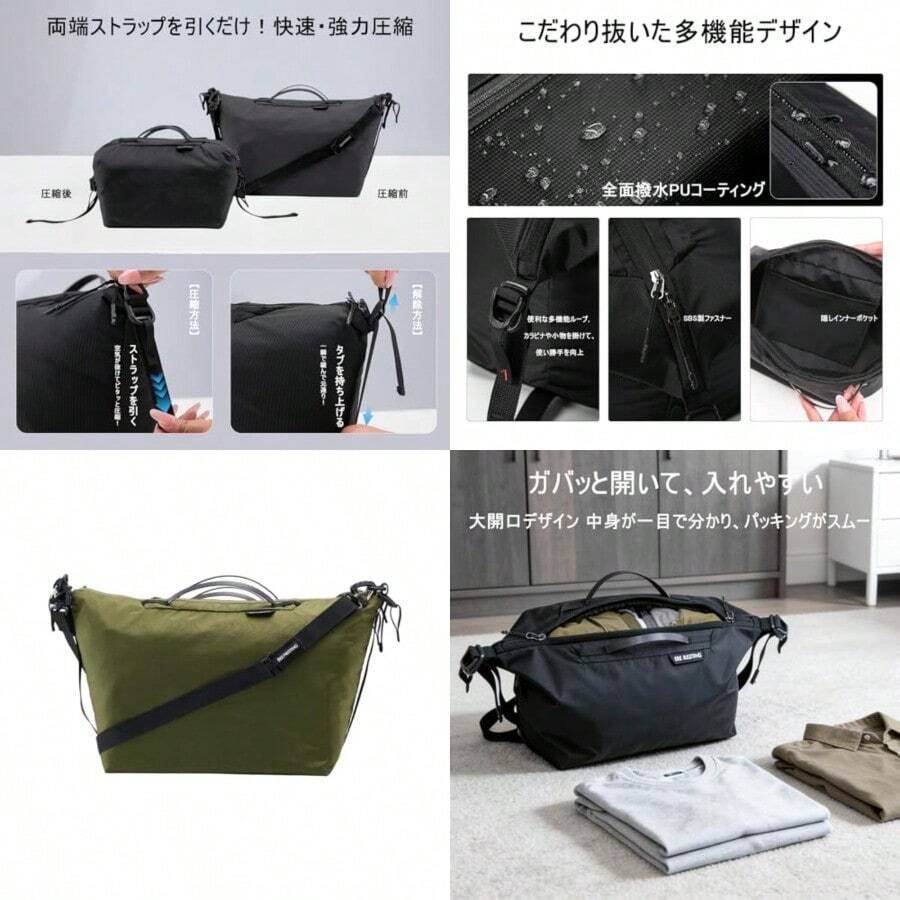 gjghjCompression bag, travel bag, compression bag, clothing compression bag, 210D nylon, waterproof, anti-fouling, 50% space saving, zipper compression, with handle, lightweight, business trip, gym, camping, storage, convenience goods,Xfgdfhgfhb - 写真通り - チェックする 1