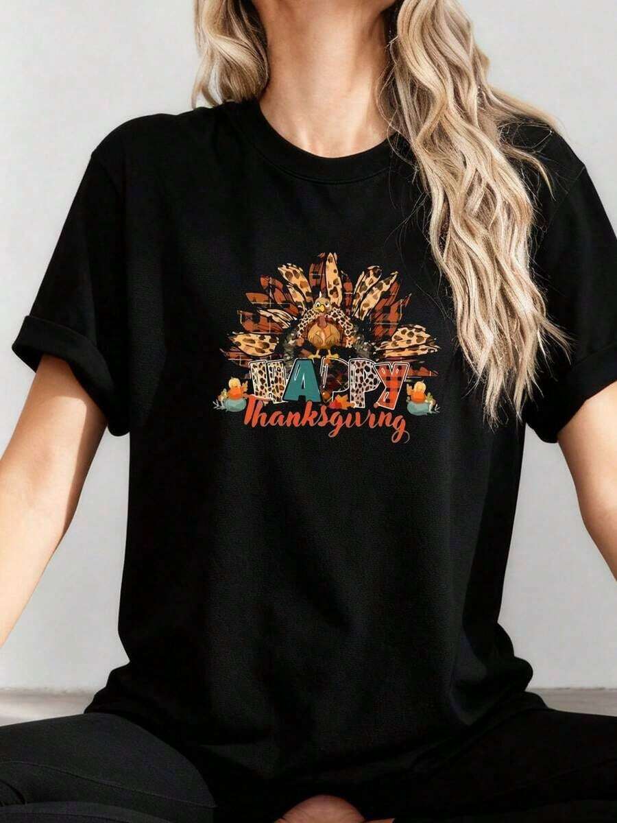 1 Piece Of Minimalist Graphic T-Shirt For Women, Ideal For Camping, With Pine And Other Plant Print, Soft And Stretchy Fabric, Round Neck, Casual Top, Camping Clothes, Nature Inspired Design, Comfortable Fit, Everyday Wear, 180g 100% Cotton. - Black 1 - 查看 1