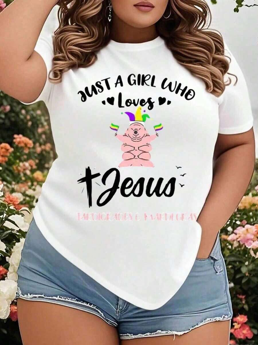 Solo Una Chica Que Ama a Jesús, los Tardígrados y el Mardi Gras, Camiseta para Mujer Talla Grande, Divertida, Humor Religioso, para Fiesta de Carnaval, Celebración, Playera Holgada para Mujer - Blanco - Ver 1