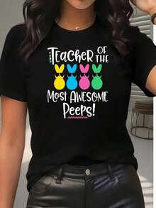 Camiseta de Profesora de la Pascua Más Genial para Mujer, Divertida Idea de Regalo de Pascua para Maestras, Camiseta con Diseño de Conejito de Pascua, Ropa Casual de Primavera para Vacaciones 220mgblusa casual mujer - Negro - Ver 7