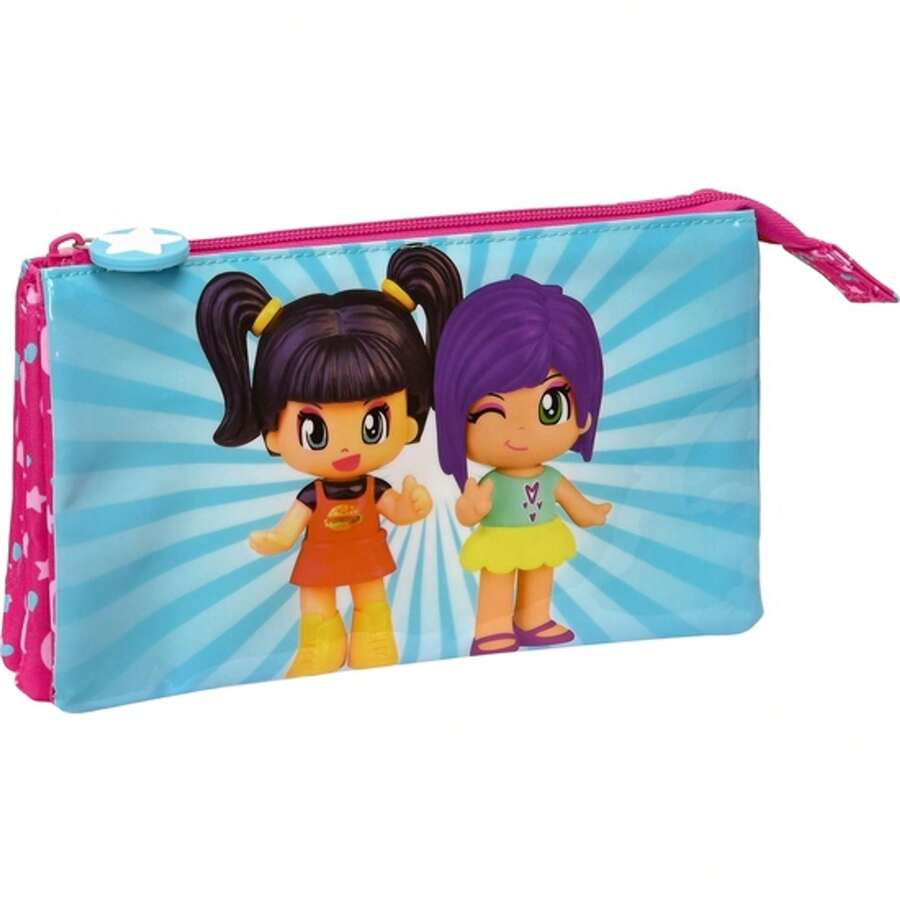 Famosa Double Small Pencil Case Pinypon 28 Pieces, School Organizer For Kids With 3 Separate Compartments With Zipper And Central Interior, Back To School - Triple - View 1