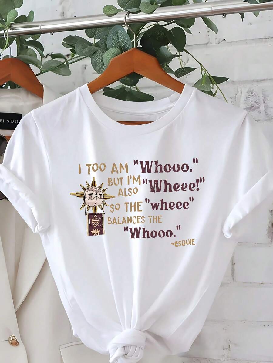 Camiseta Casual de Manga Corta con Cuello Redondo para Mujer, con Estampado Gráfico, Perfecta para Primavera y Verano - Blanco - Ver 1