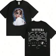 Camiseta de manga corta holgada con estampado de doble cara de la cantante TINI del álbum Futttura, estilo gótico y, ropa de verano para hombre, talla. - Negro - Ver 6