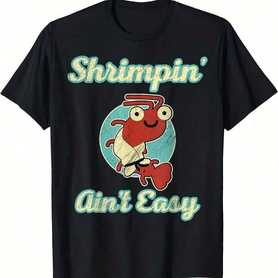 Camiseta Gráfica de Algodón 100% para Hombre, Estampado de Jiu-Jitsu y Camarones, Corte Holgado, Transpirable, Manga Corta, Cuello Redondo, para Uso Casual, Lavable, Ideal para Deportes, Camiseta de Tejido de Punto 100% Algodón - Forma - Ver 1