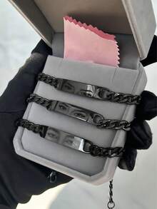 1件個性化照片情侶手鍊，客製化眼睛照片手鍊，不鏽鋼鍊條雷雕照片手鍊，雕刻照片不鏽鋼飾品，情人節送給男友情侶的紀念禮物 - 黑色 - 查看 9