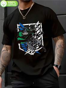 Camiseta Titan Slaughter para Hombres con Gráfico de Espada Geométrica Audaz - 100% Algodón, Ajuste Regular Manga Corta, Cómoda para Todas las Estaciones y Uso Casual al Aire Libre, Camisa Negra Lavable a Máquina Duradera, T-shirt Elegante, Corte Confortable, Moda Urbana, Tejido Suave, Estampado, Jóvenes Adultos - Negro - Ver 1