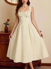 Vestido elegante vintage de mujer con bolsillos, vestido corset, dobladillo floral fruncido, vestido casual de vacaciones y fiestas, vestido de invierno, ropa de invierno para mujer, vestido de invierno, conjunto de verano para mujer, conjunto de Navidad para mujer, vestido de Navidad, vestido de fiesta de Navidad, vestido de Año Nuevo, vestidos de Año Nuevo para mujer, conjunto de Año Nuevo para mujer, ropa de Año Nuevo, vestidos elegantes para fiestas, vestidos elegantes de fiesta, vestidos elegantes para mujer - Beis - Ver 8