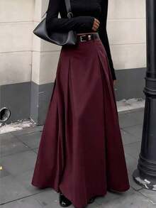 EARO Women's High Waist A-Line Skirt, Fashionable Suit Style, Flattering, Versatile, Elegant, Suitable For Office, Home, Daily Wear, Date Night, Autumn/Winter - 灰色 - 查看 11