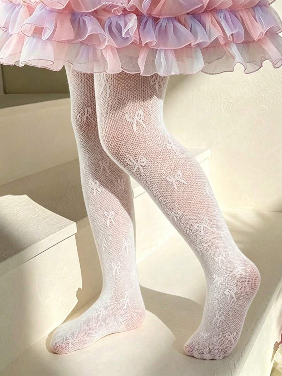 1件春夏粉色女童网眼镂空蝴蝶结连裤袜,婴儿打底裤,简约经典优雅,亲肤舒适透气,百搭紧身裤,适合日常穿着、度假、派对、旅行、返校、节日等场合。 - 粉色 - 查看 1