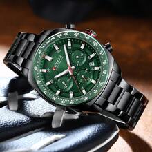 Curren Fashionable Men's Quartz Chronograph Waterproof Stainless Steel Band Automatic Date Luminous Wristwatch - Multicolor - View 3