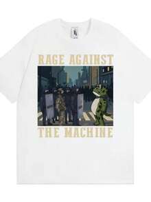 blusas para mujer Portland Frog Protest Rage Against The Machine T-Shirt Funny Meme Graphic T Shirts Men Women Casual High Quality Cotton T-shirts - Blanco - Ver 1