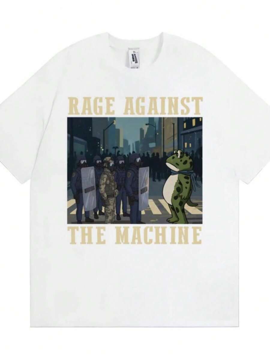 blusas para mujer Portland Frog Protest Rage Against The Machine T-Shirt Funny Meme Graphic T Shirts Men Women Casual High Quality Cotton T-shirts - Blanco - Ver 1
