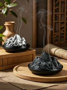 1個禪意山形蚊香座附蓋，防塵耐火，適用於居家臥室、戶外野餐與派對驅蚊，創意中式風格桌面裝飾 - 查看 3