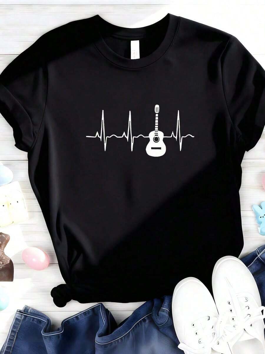 1 pieza de camiseta con estampado gráfico "Mamá Orgullosa de Dos Maravillosos Bebés" para mujer - Camiseta casual de manga corta con cuello redondo, 100% algodón, con estampado de corazones y flores, ajuste cómodo para todas las estaciones, ideal como regalo para el Día de la Madre, para uso diario casual - 180g Algodón 100%. - Negro 2 - Ver 1