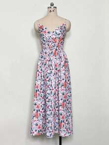 Vestido tirantes estampado escote en V cintura marcada estilo europeo - Blanco - Ver 7