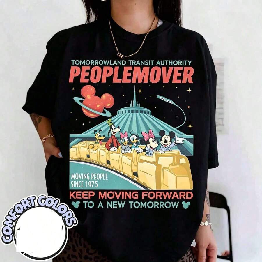 Suave Camiseta vintage de y sus amigos Space Mountain, camiseta Tomorrowland Transit Authority People Mover, Keep Moving Forward, camiseta oversized de WDW land , mujer, blusa para mujer, ropa deportiva de mujer - Negro - Ver 1